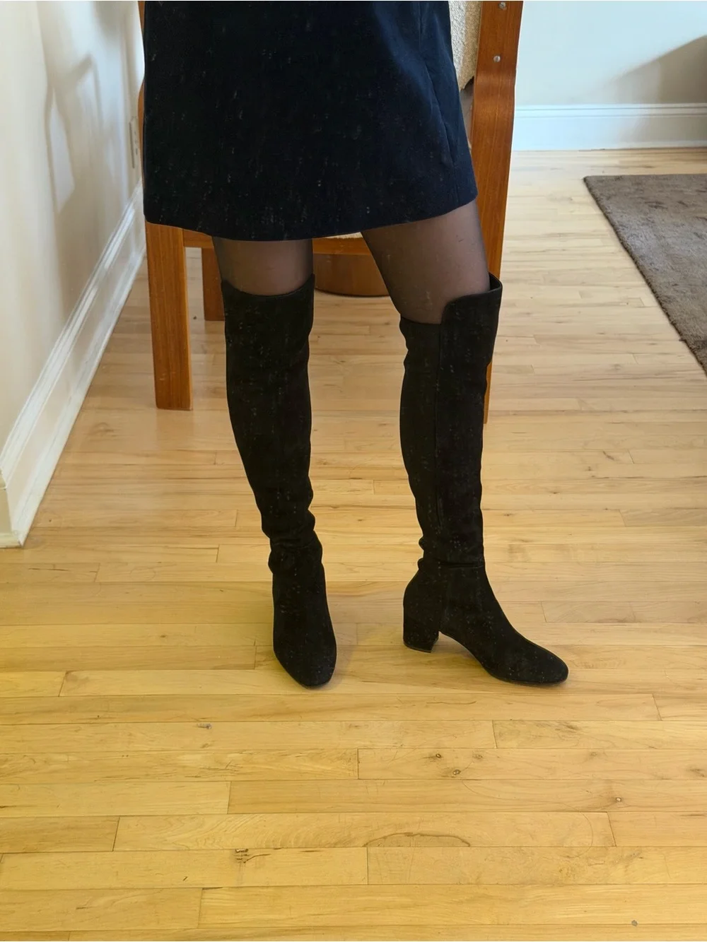 Stuart Weitzman Black Over-The-Knee Suede Block Heel Boots